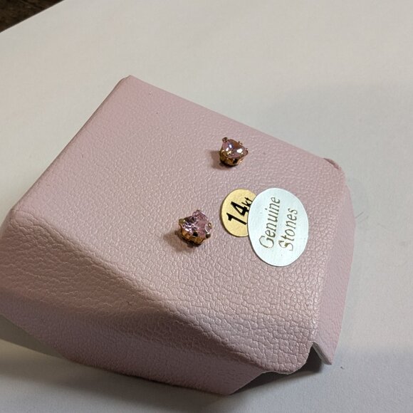 Brand New 14K Gold Pink CZ Earrings For Sale - Picture 4 of 7